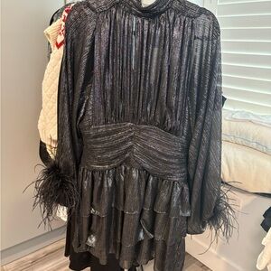 Elegant Black Mini Dress with Feather Details